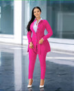 Hot-pink slim fit blazer and trouser set, single-breasted buttons, tailored pants