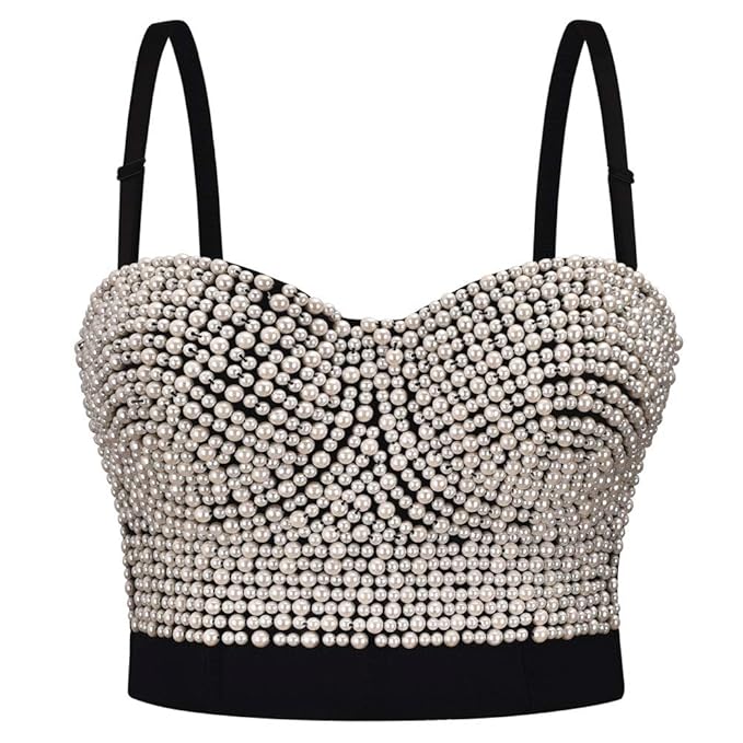 Vest Sleeveless Pearl Embellished Sweetheart Neckline