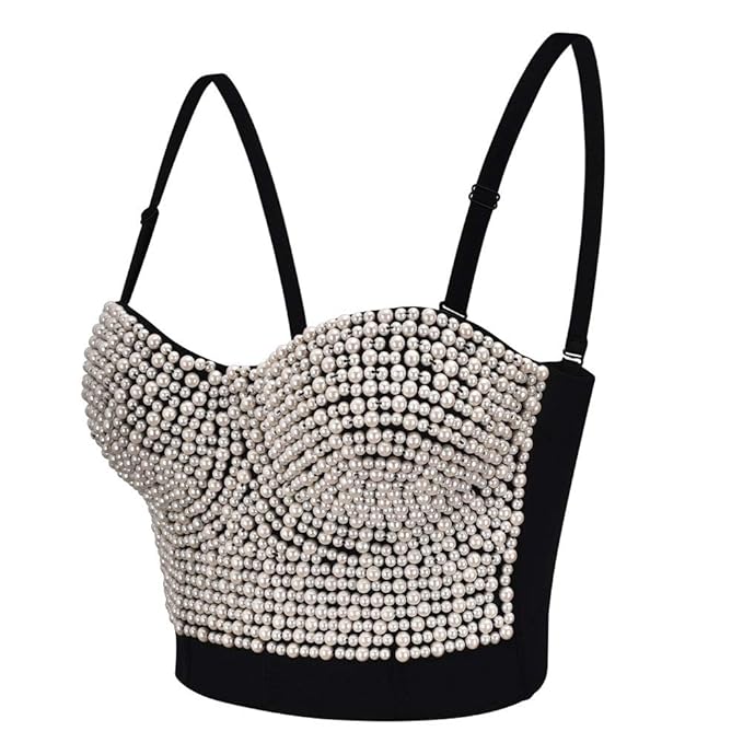 Pearl Embellished Sweetheart Neckline Sleeveless Vest