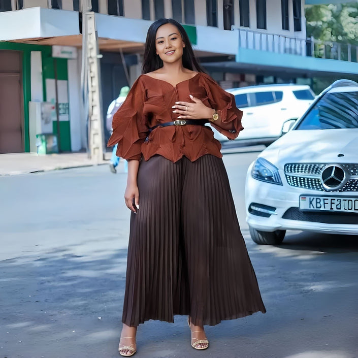 Twin Set Ruffle Top Pleated Pants
