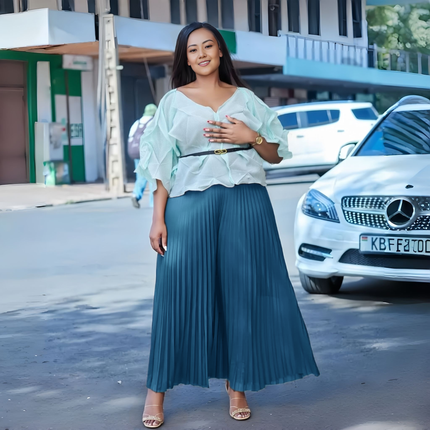 Twin Set Ruffle Top Pleated Pants