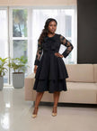 Elegant Bow Decorated Lace Sleeve Layered Dress