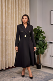 Dress Women's Long Coat Gold Button Casual Chic