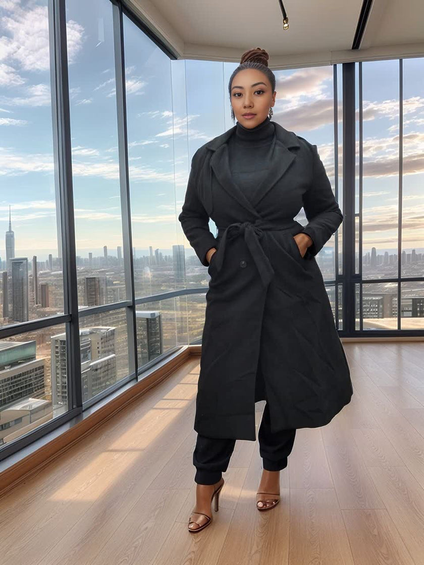 Black Double-Breasted Long Coat