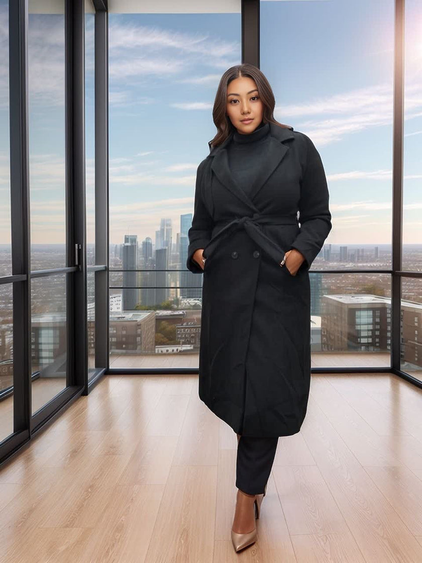 Black Double-Breasted Long Coat