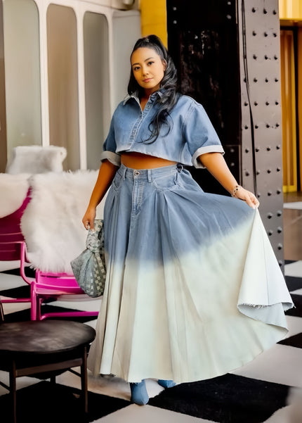 Cropped Denim Top & Ombre Maxi Skirt Twin Set Chic