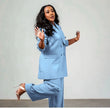 Women's twin set suit, sky blue blazer and matching trousers