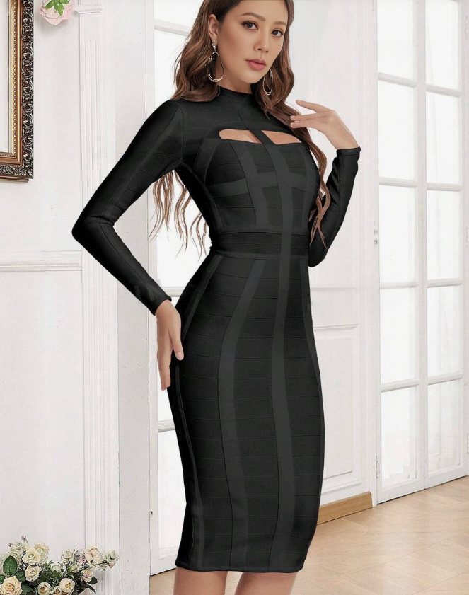 Elegant Long Sleeve Dress for Autumn, Elastic Fabric