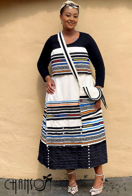 African Maxi Skirt Set, geometrisches Muster, Cream/Marine, Trägerkleid-Look