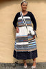 African Maxi Skirt Set, geometrisches Muster, Cream/Marine, Trägerkleid-Look