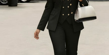 Slim Fit Anzug-Set, schwarze Jacke & Hose mit goldenen Knöpfen an der Weste