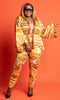 Bold Stripe Print Wide-Sleeve Tie-Waist Blouse with Coordinating Pants
