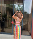 Geometric knit midi skirt with cropped top, colorful vertical stripes and geometric pattern (back)