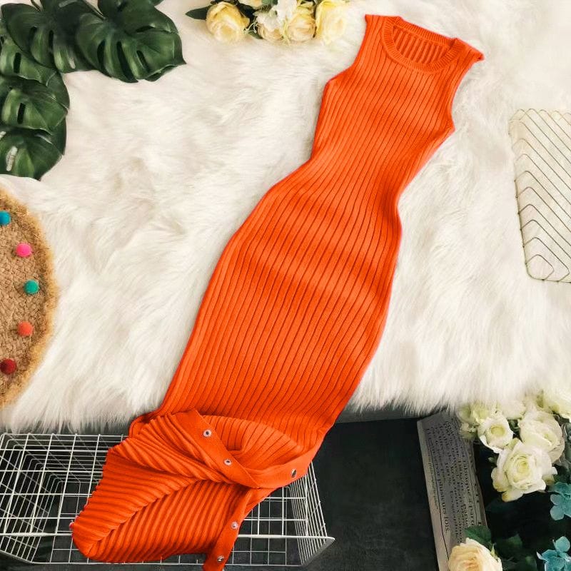 Ribbed Knit Sleeveless Dress with Flared Hemline