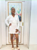 White Long Sleeve V-Neck Shirt with Ruffled High-Waist Short Skirt