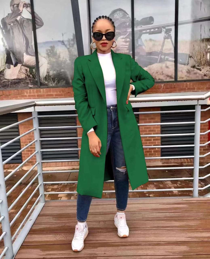 Trench Coat Long Double-Breasted Khaki Tailored Chic