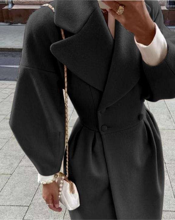 Oversized Long Coat with Wide Lapels and Belted Waist