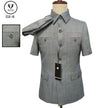 Light grey mao-collar short-sleeve slim suit with button front and chest pockets