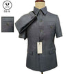 Men's short-sleeve mao suit jacket, gray mandarin collar with front buttons