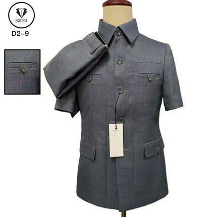 Men's short-sleeve mao suit jacket, gray mandarin collar with front buttons
