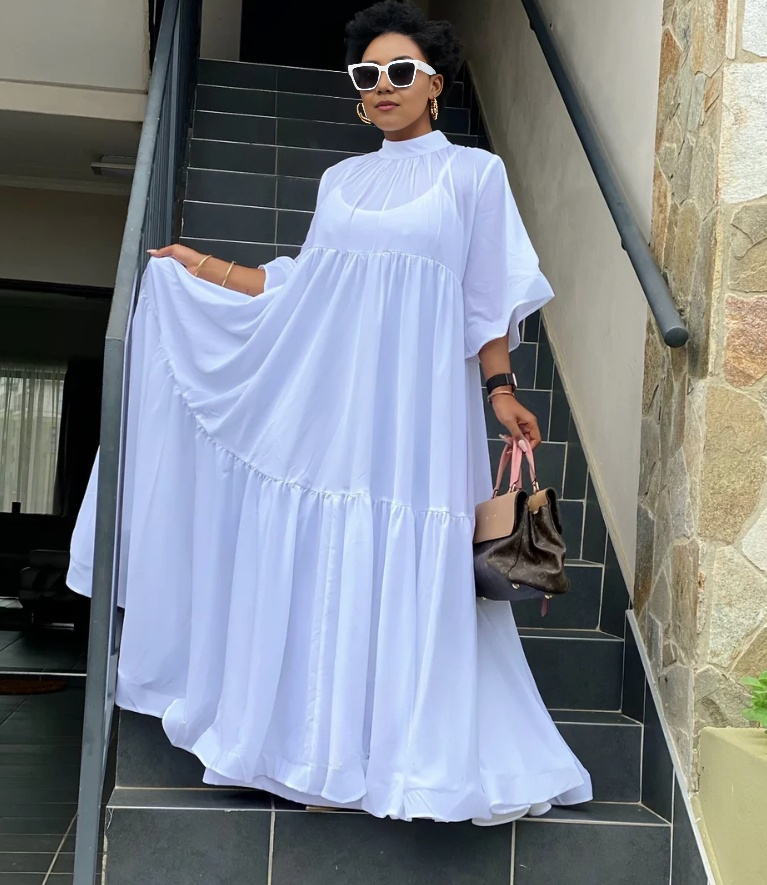 Loose Fit Tiered Design Long Sleeve Dress