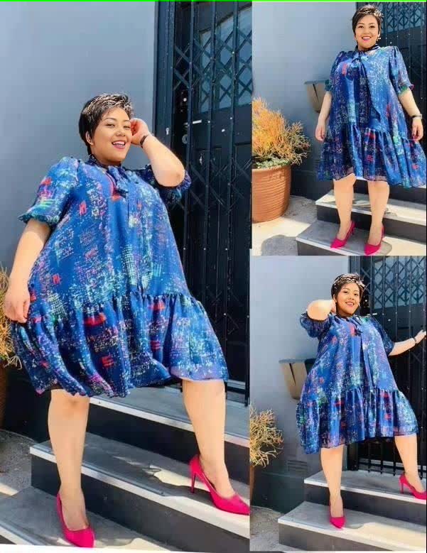 Short-Sleeve Printed Dress with Bow Decoration