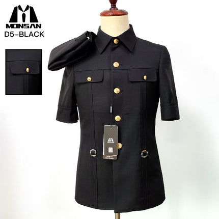 Mao Suit Top Short Sleeve Slim Fit Shirt