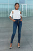 Women's High-Waisted Skinny Jeans with Button Details