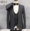 Grey plaid slim-fit 3-piece suit with waistcoat and black bow tie