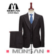 Dark plaid three-piece suit set with jacket, vest, and trousers