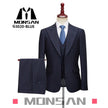 Navy plaid slim-fit suit jacket with waistcoat and matching trousers, formal 3-piece