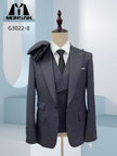 Men's dark grey slim-fit formal suit with jacket, vest, and white shirt