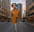 Relaxed fit shirt in brown, short-sleeve button front with pointed collar