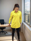 Relaxed fit shirt in yellow, button-front and pointed collar with long sleeves