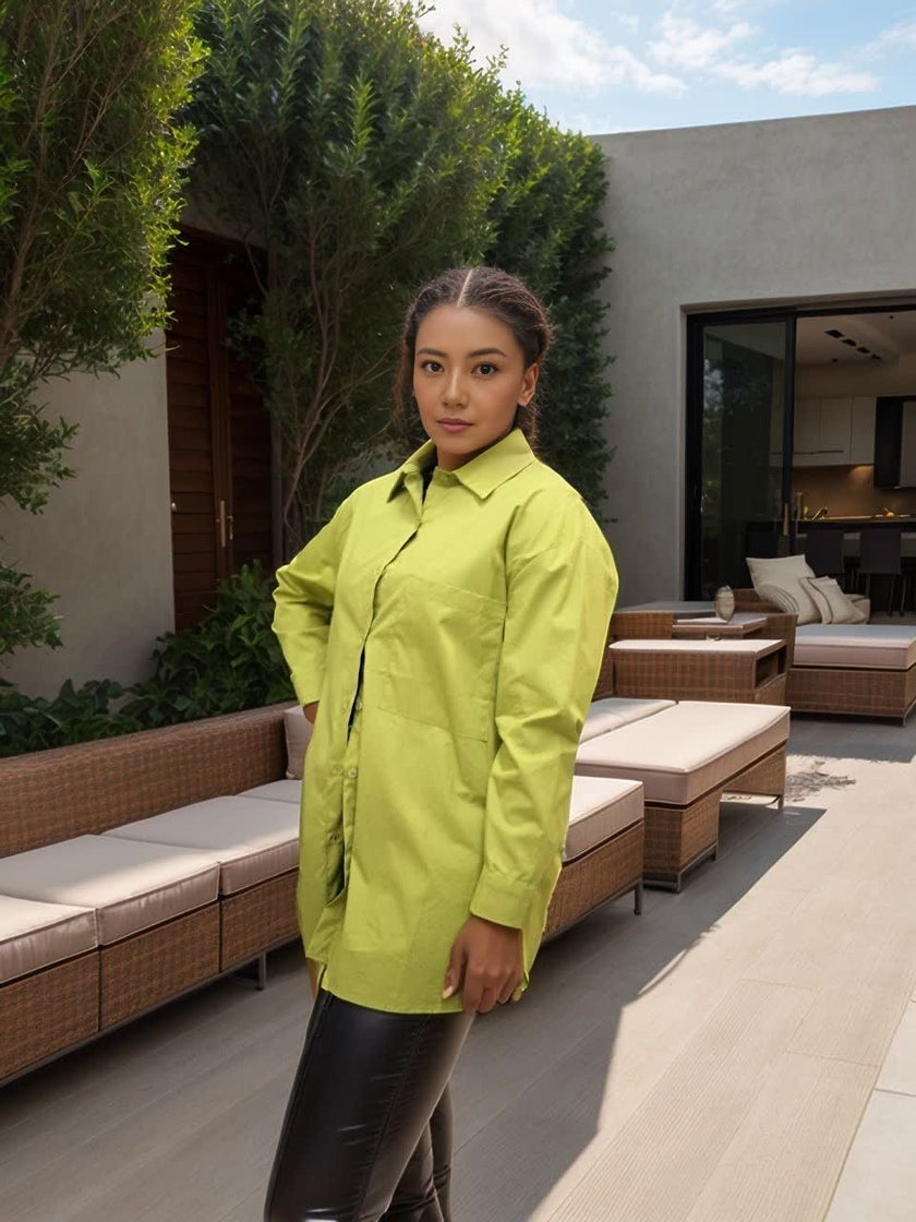 Long-Sleeve Button-Up Collared Shirt with Relaxed Fit