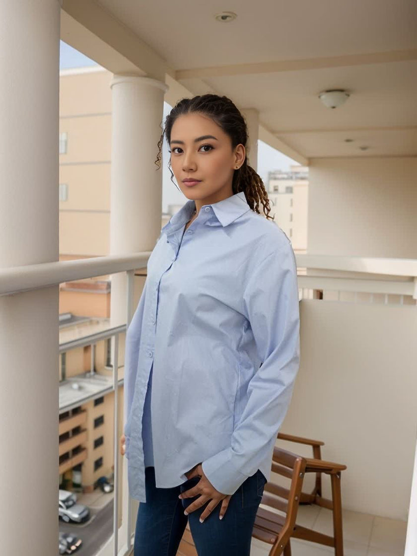 Long-Sleeve Button-Up Collared Shirt with Relaxed Fit