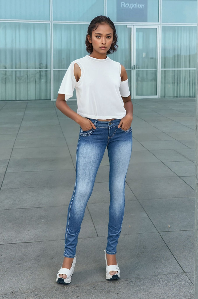 Jeans Women's Skinny Stitch Pocket Chic Casual