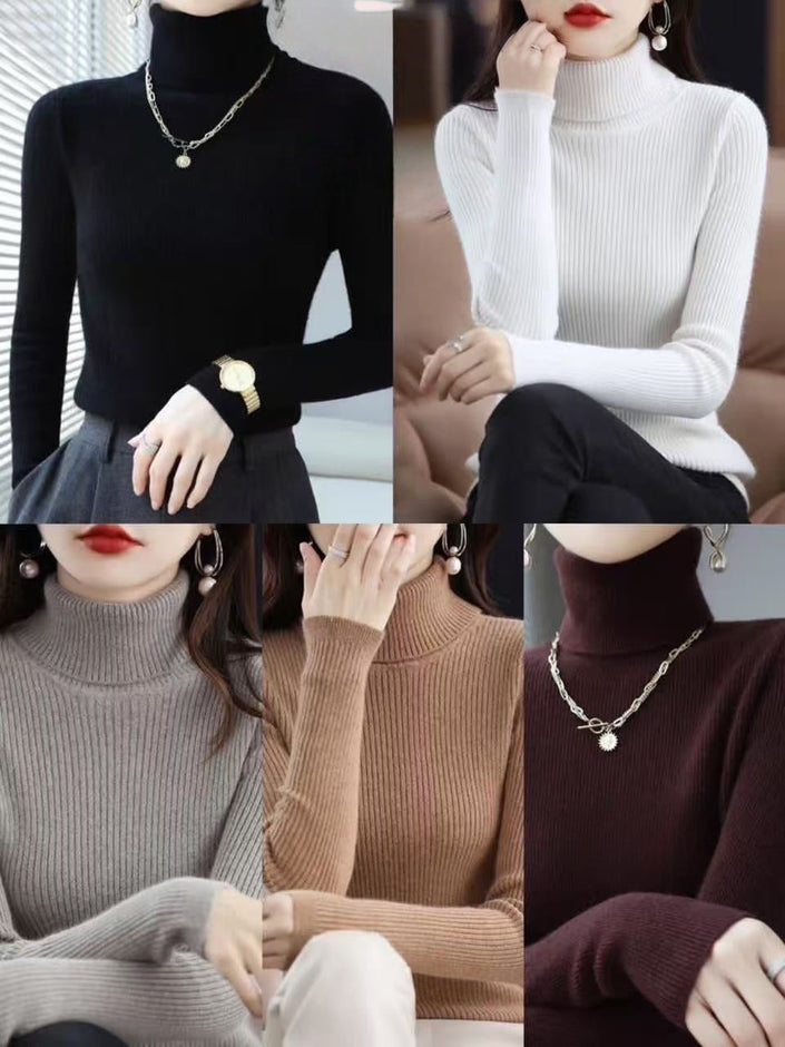 Ribbed turtleneck knit sweater, long sleeves with snug collar and textured knit