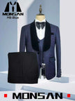 Mens Sequin Jacquard Shawl Lapel Three Piece Suit Wedding Formal Occasions