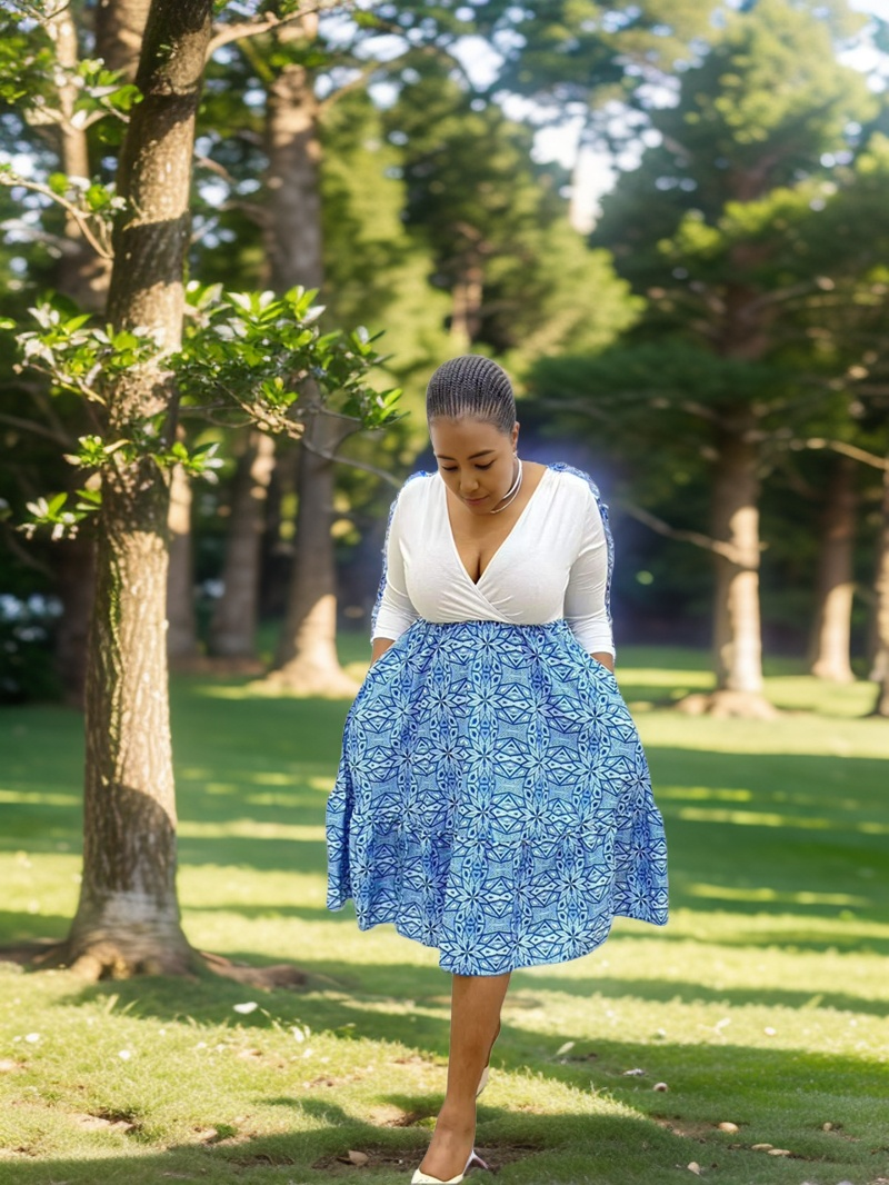 Women's V-Neck Patchwork Long Sleeve Dress, Geometric Pattern High-Waist Flared Design, Ruched Cuff Detailing