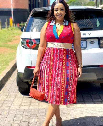 Dress Sleeveless Ethnic Embroidered Collar Pattern Chic