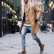 Men's Long Coat with Single-Breasted Design and Classic Tailoring