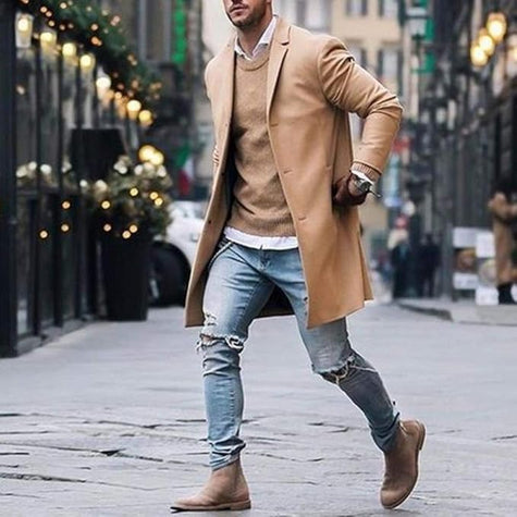 Mens Classic Long Coat  Slim Fit