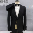 Black tuxedo jacket with shawl lapels and subtle sparkle texture, front button closure
