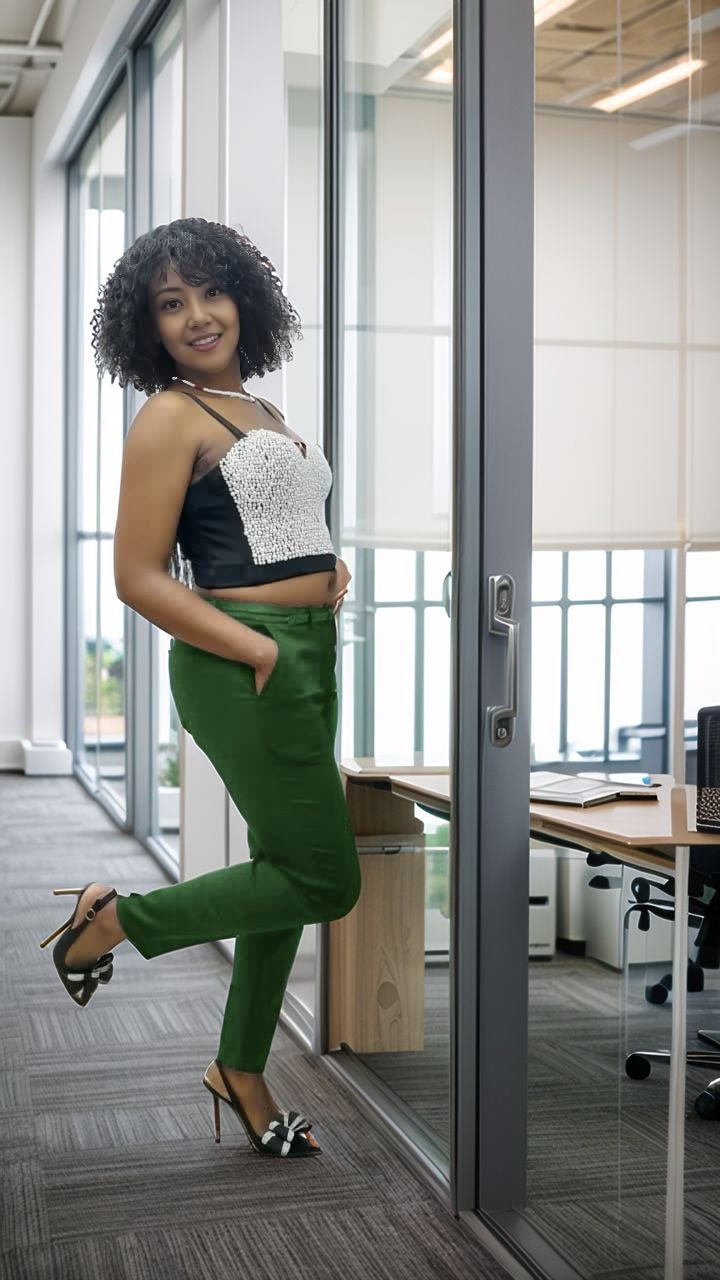 Straight Pants  High Waist Casual Fit