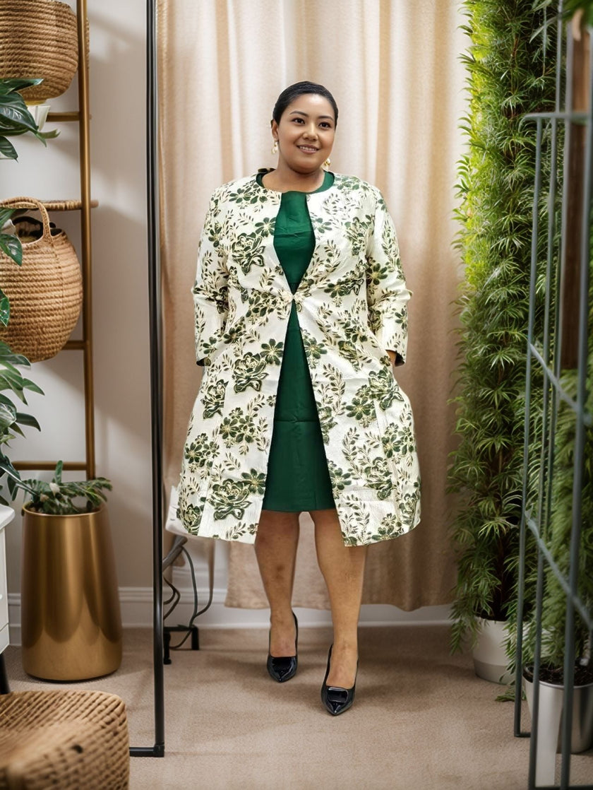 Floral Pattern Two-Piece Set: Cardigan and Dress Combo