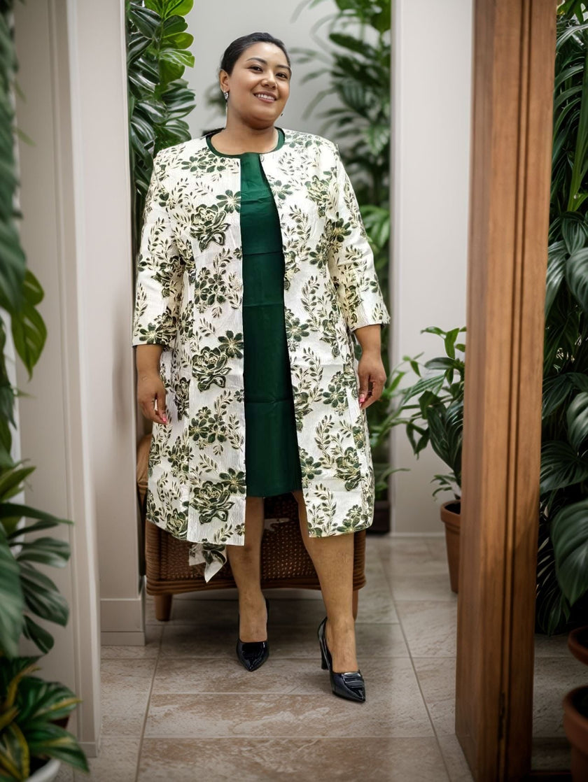 Floral Pattern Two-Piece Set: Cardigan and Dress Combo